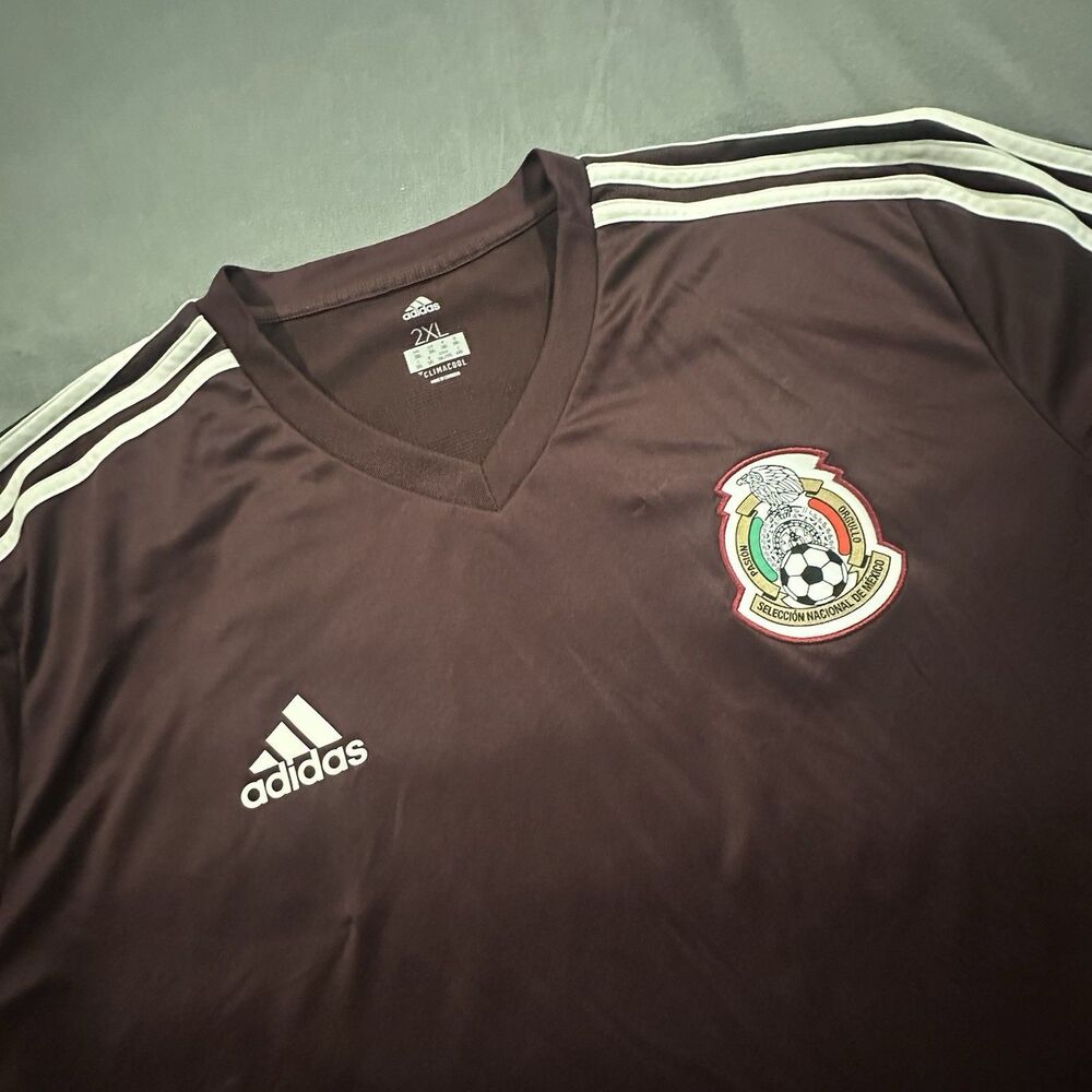 Adidas Mexico Soccer Jersey Shirt Mens 2XL Climalite 2017 Training Brown V Neck - Picture 4 of 9